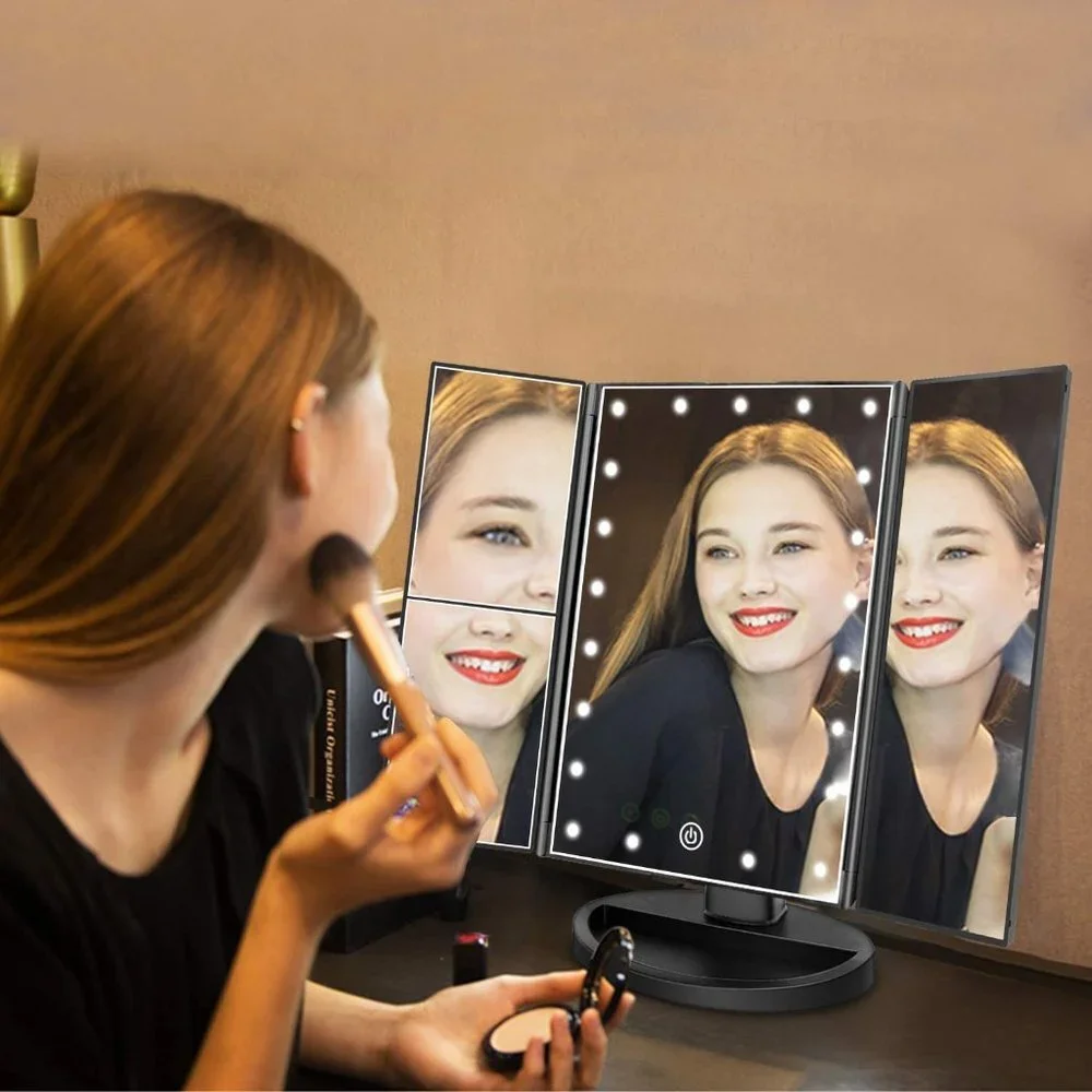 LED Lights Make Up Table Mirror 180 Degrees For Women's - Black
